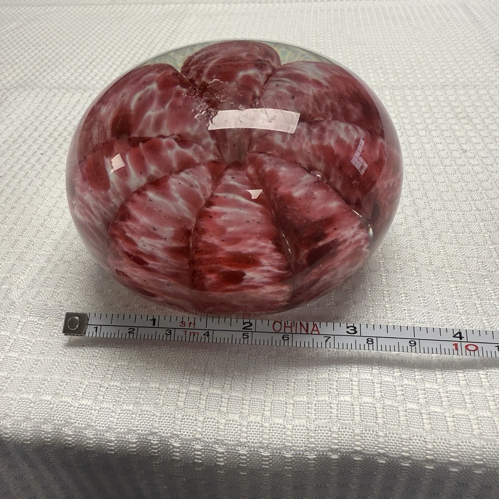 Vintage Joe St. Clair Ribbon Crimp Art Glass 3" Paperweight Pink *scuffed